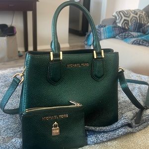 Emerald Green Mercer michael kors bag and matching wallet